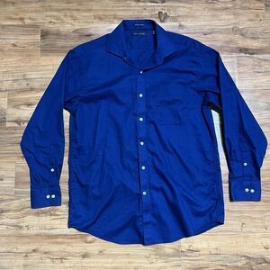Tommy Hilfiger Mens Sz 16-16.5 34/35 Blue Pocket Button Down Regular Fit Stretch